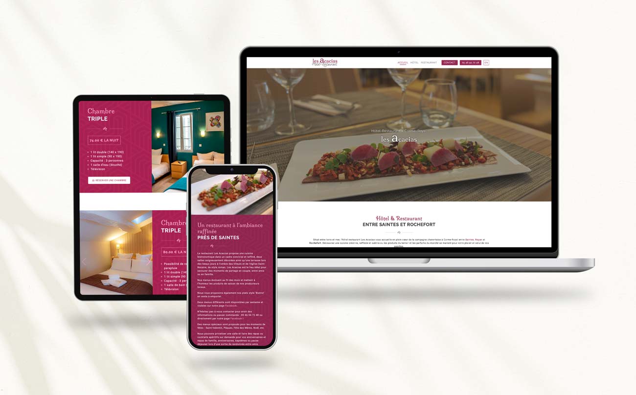 Capture d'écran du site internet de l'Hôtel-Restaurant Les Acacias