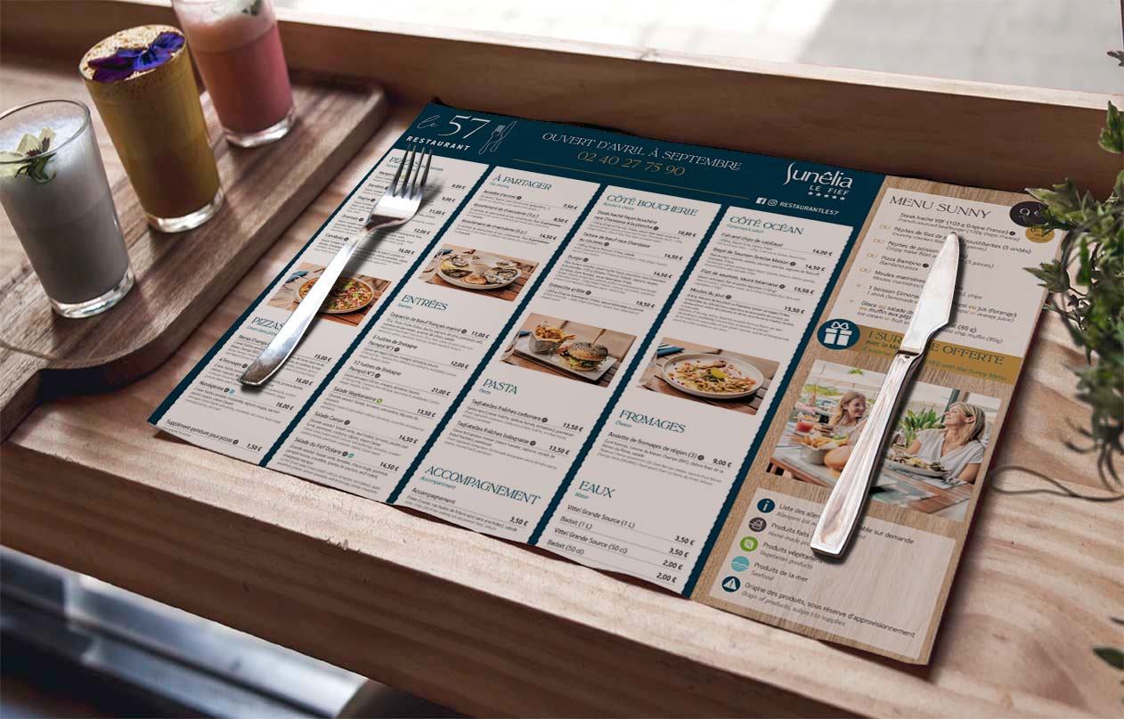 Set de table pour restaurant conçu par Koro Marketing à Nantes