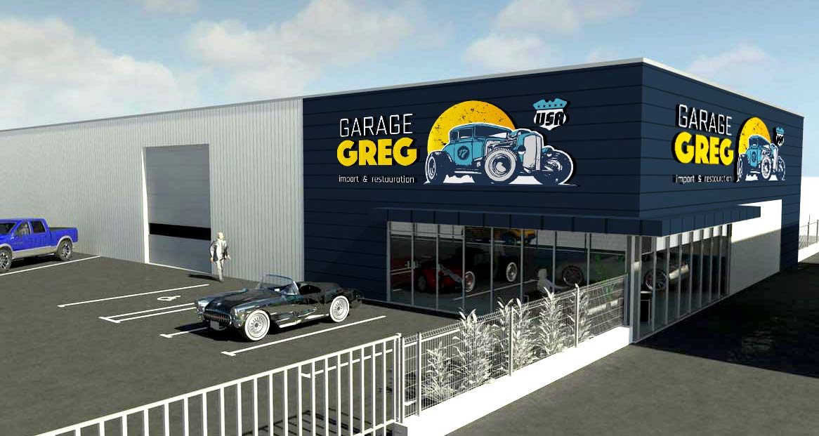 Enseigne façade du Garage Greg Import USA en Charente-Maritime