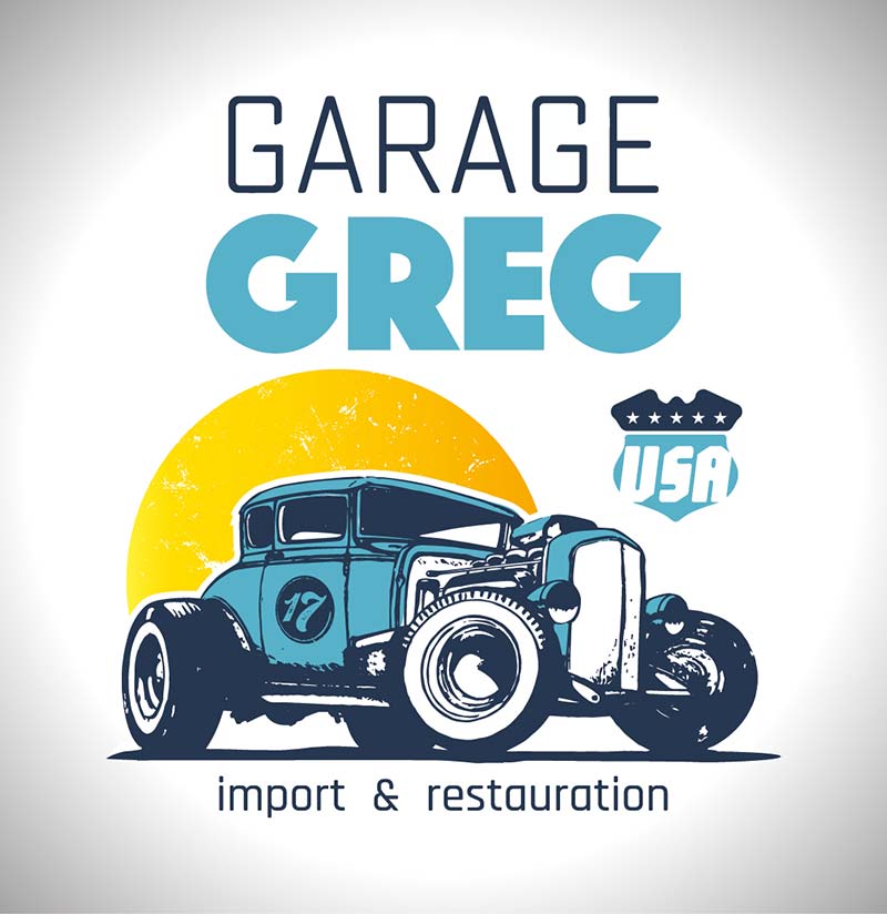Logo blanc du Garage Greg Import USA