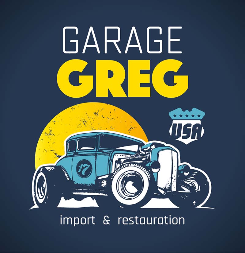 Logo bleu du Garage Greg Import USA