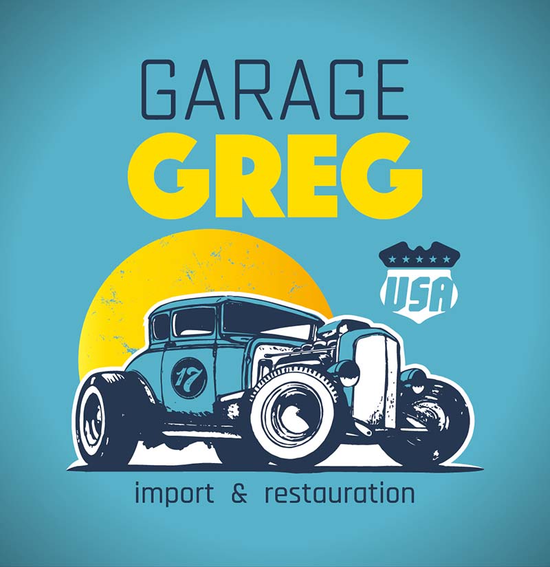 Logo cyan du Garage Greg Import USA