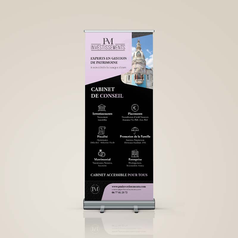 Roll-up PM Investissement utilisé lors de salons à Nantes