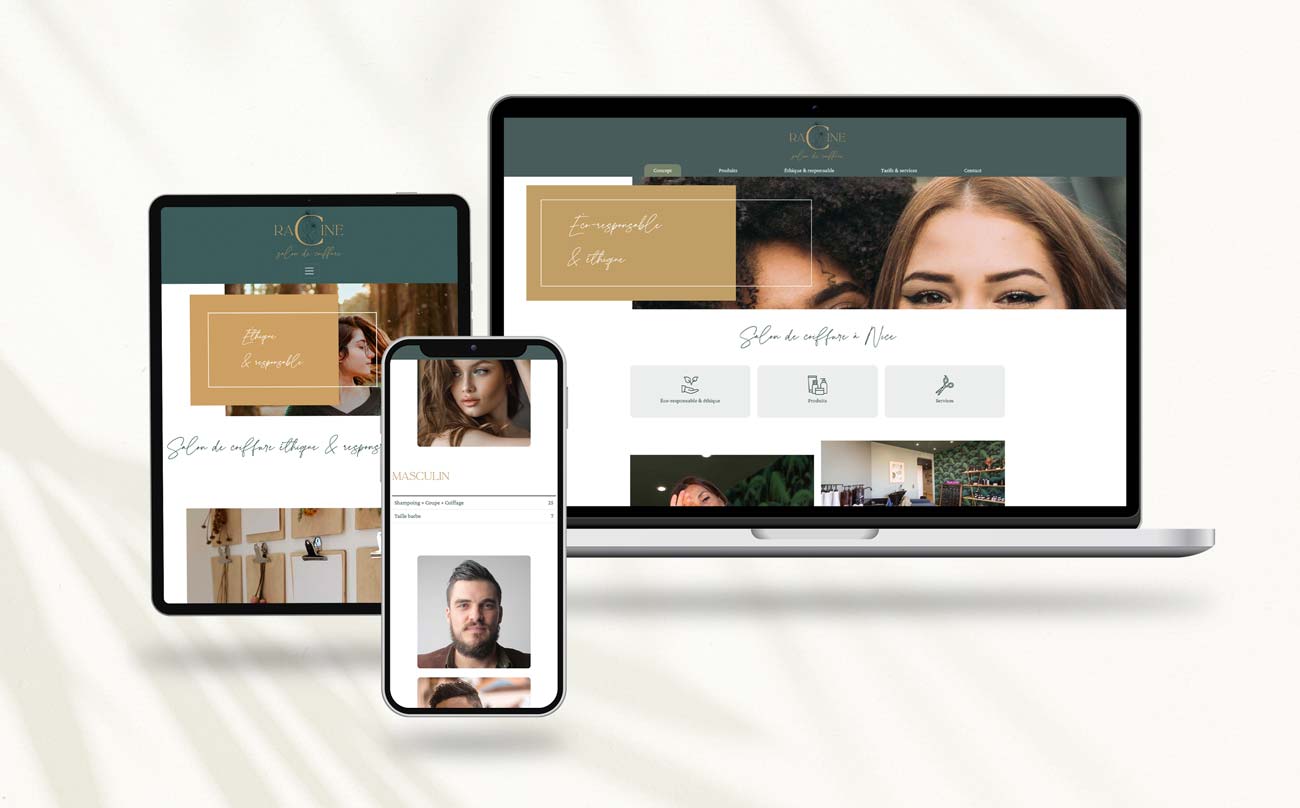 Site internet du salon de coiffure Racine à Nice avec design épuré