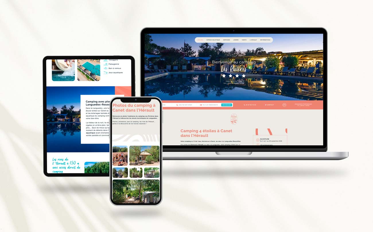 Site internet du camping Les Rivières dans l'Hérault